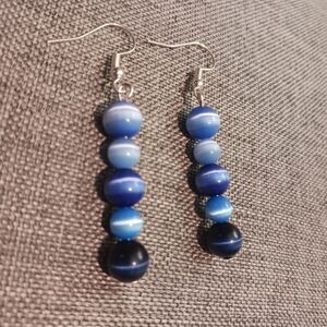 Multi Blue Earrings Cat's Eye Glass Beads Y2K - New Item (2")
